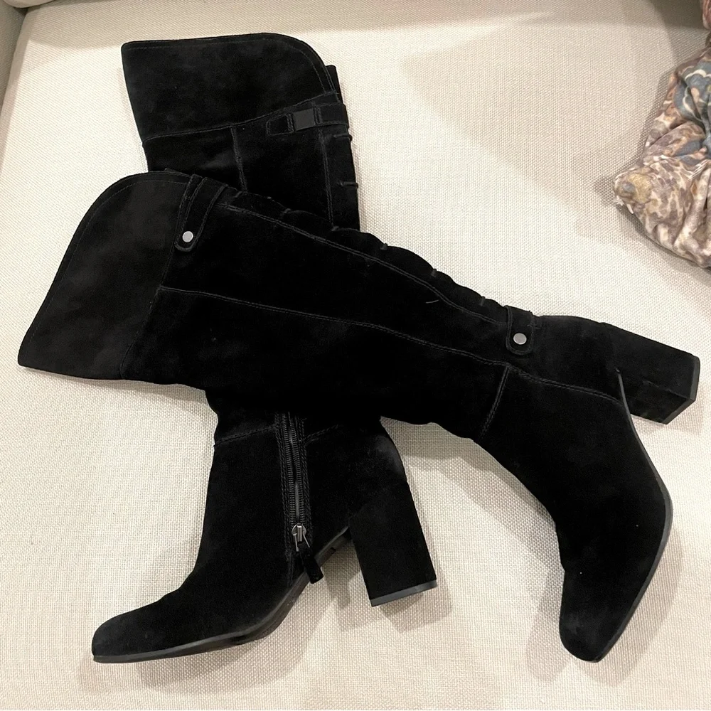 Womens Franco Sarto Pava Knee-High Dress Boots - Black Suede Size 8.5